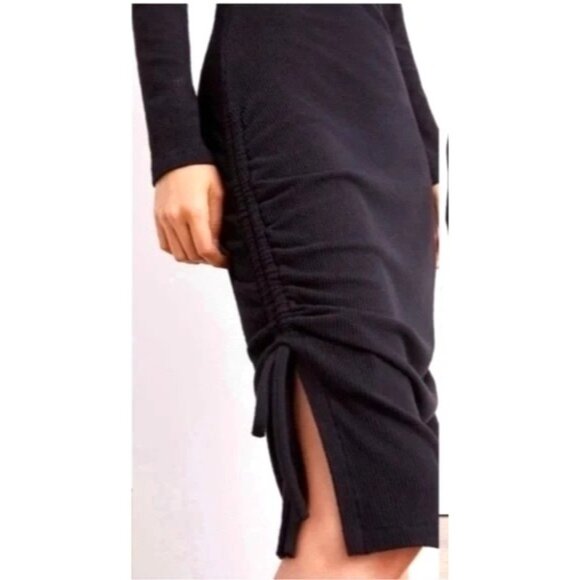 Anthropologie Saturday/Sunday Black Ribbed Long-Sleeve Dress With Drawstring XS - Picture 2 of 13